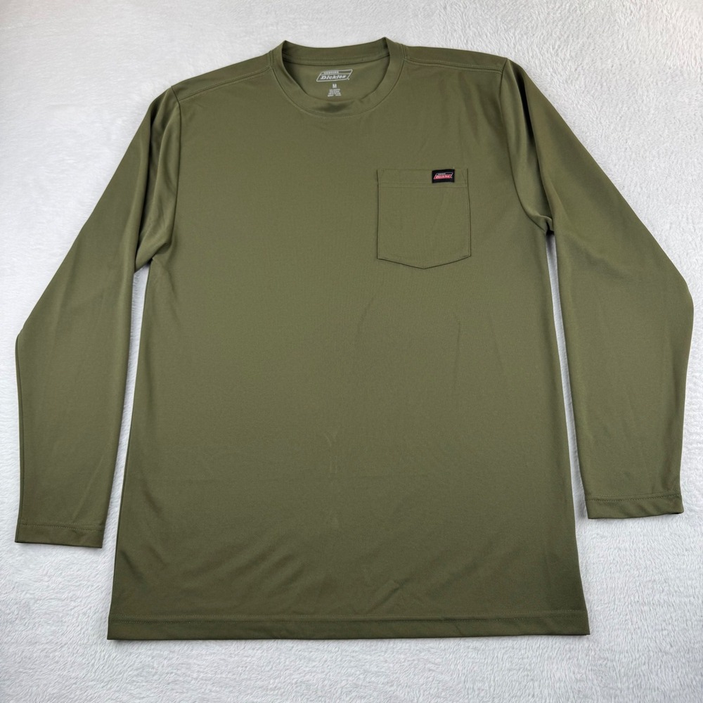 Genuine Dickies Long Sleeve Pocket T-Shirt Mens M Olive Green Performance Work